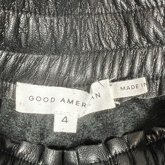 Good American Women’s 4 Wide Leg Faux Leather Pants Black Shiny Drawstring NWT - Picture 11 of 13